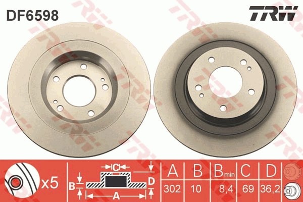 2X TRW Bremsscheibe DF6598 FüR Outlander ASX Mitsubishi 3 Eclipse Cross Van GK1W-image