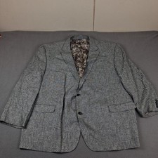 Oak Hill Blazer Mens 4XL 58/60 Gray Linen Sport Coat Two Button Floral Lined