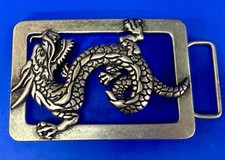 Chinese Dragon See-Trough Mystical Mythology Silver Color Vintage Belt Buckle