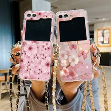 For Samsung Galaxy Z Flip7 FE Flip6 5 Flowers Crossbody Chain Lanyard Case Cover