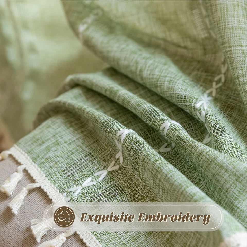 Cortinas Boho Verde Salvia 96 pulgadas de Largo 2 Paneles para Dormitorio Salón, Vintage... Foto 4 de 4