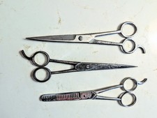 3 Vintage Shears Scissors Hair Cutting Thinning Italy USA 6 1/4" 6 3/4" 7"