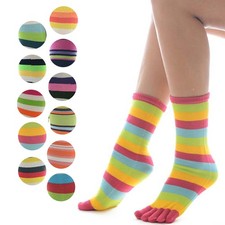 12 Pairs Women Toe Socks Five Finger Casual Sports Multicolor Striped Crew 9-11