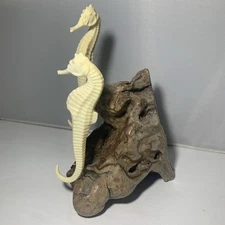 2 SEAHORSES Sculpture On Wood Burl Base By JOHN PERRY 9” Burlwood