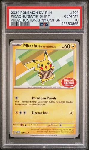 2024 POKEMON INDONESIAN SV-P PROMO #101 PIKACHU IN BATIK SHIRT PSA 10