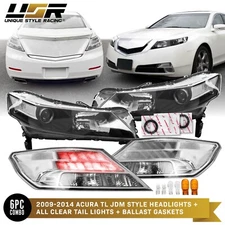 CLEAR Front Headlight & Rear Tail Light 4pc Combo L+R For 2009-2014 Acura TL