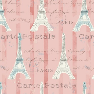 Fabric Eiffel Tower Paris on Pink David TEXTILES Cotton 1/4 yard 4253