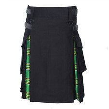 Herren Hybrid Ledertr&auml;ger, Baumwolle & Tartan Utility Kilt - Gr&uuml;ner Tartan