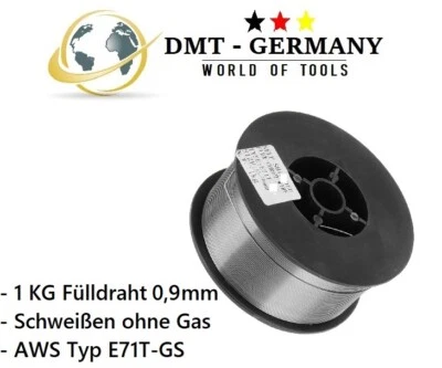 DMT GERMANY 1KG Fülldraht 0,9mm E71T-GS SCHWEIßDRAHT MIG/MAG - Gaslos Schweißen - 1 Kg 0,9