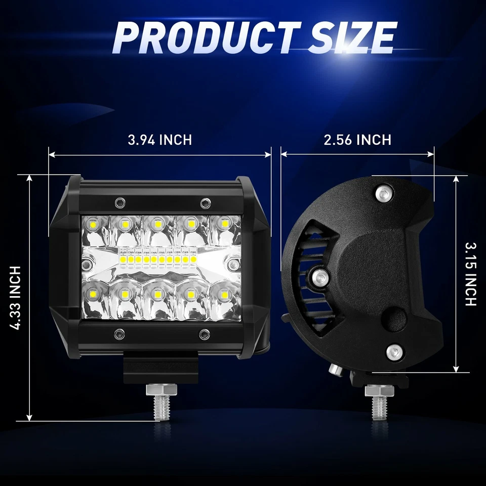 Barra de luz LED 2x 4" pulgadas 200W punto haz de inundación luz antiniebla conducción todoterreno 12V Foto 4 de 4