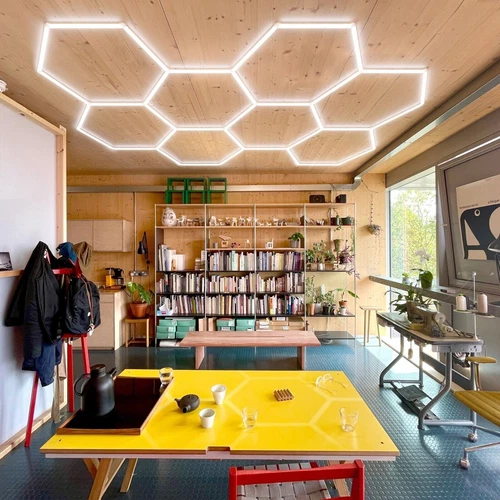 8Hex Hexagon LED Red Lighting Car Detail Retail Garage Workshop Wall Light Lamp - Picture 6 of 12