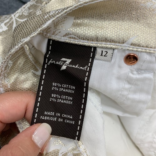7 For All Mankind Metallic Shorts Girls 12 Gold White Floral Stretch Pockets - Picture 9 of 11