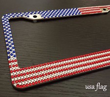 Usa American Flag Diamond Bling Rhinestone Metal License Plate Frame For Any Car Usa American Flag Diamond Bling Rhinestone Metal License Plate Frame For Any Car