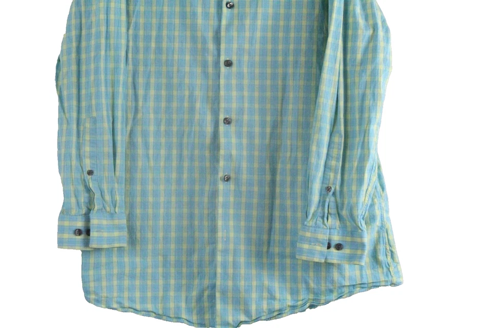 Apt. 9 Men's Long Sleeve Slim Fit Button Up Shirt L Blue / Yellow Plaid PO - Image 4 of 4
