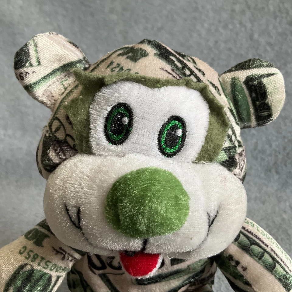 OSO DE PELUCHE con IMPRESIÓN DE DÓLARES EN EFECTIVO Kellytoy Hecho a Mano 10" de Largo Foto 2 de 4