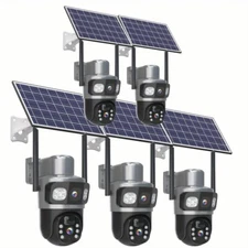 5PCS Solar Battery Powered Wireless WiFi Outdoor PTZ Home Security Camera System