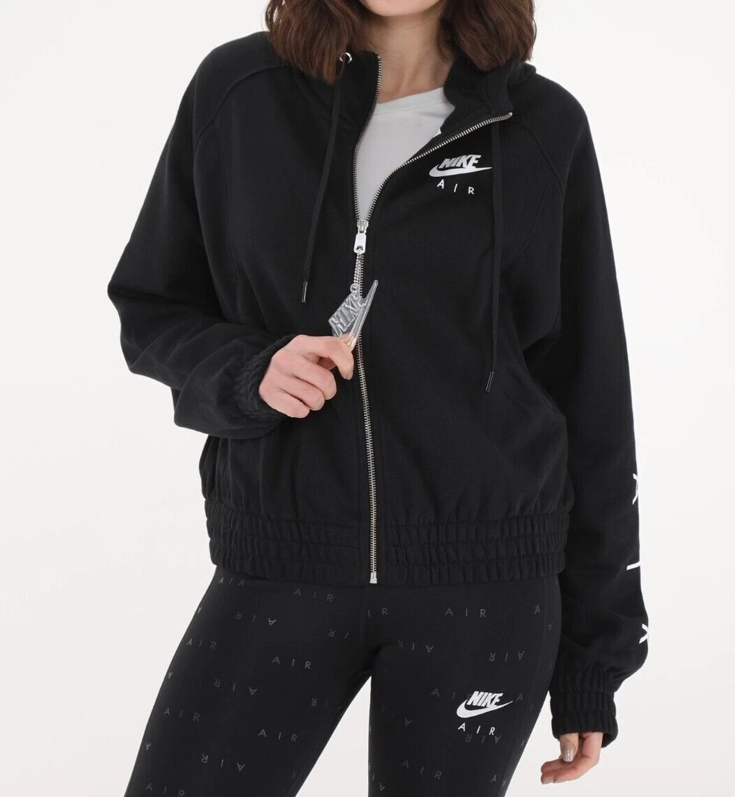 Nike Air Women s Black White Full Zip Fleece Hoodie DM1771 010