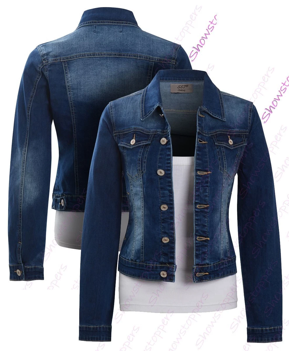 Mid blue denim jacket womens cheap