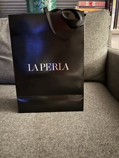 Lot Of 3 LA PERLA Paper Gift Bags - 11" X 8" X 4  Glossy Black W/ Silver Letters