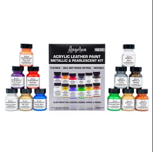 Angelus Metallic & Pearlescent Paint Kit - box - 12 colours