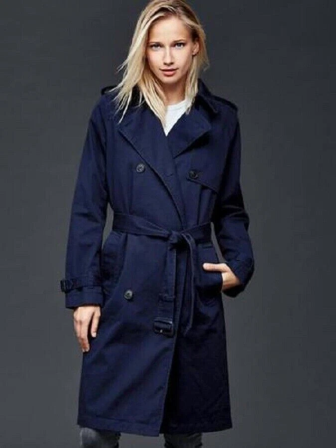 Gap Navy Blue Classic Trench Coat Jacket 180354 NWT S Small