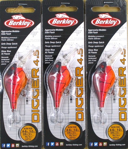 (3) Berkley 3/8 Oz 2" Digger 4,5 Rassel Crankbaits Special Red Craw Brandneu