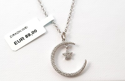 GOOIX Silber 925er Damenkette Kette Collier Mond Halbmond Stern Zirkonia NEU 163