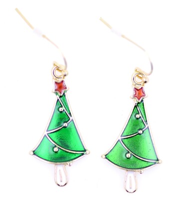 Goldfarbene Emaille Weihnachtsbaum Ohrhänger mit Stern oben