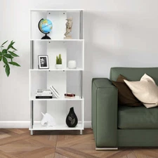 NNECW Standing Shelf with 4 Shelves &amp Metal Frame for Living Room &amp Office