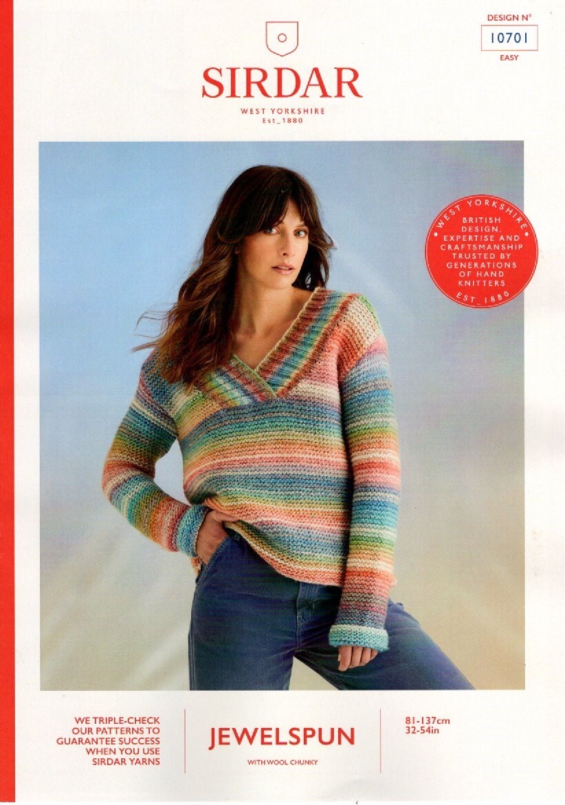 Sirdar Jewelspun Chunky Knitting Pattern - 10701 Ladies Sweater