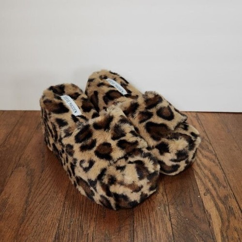 Steve Madden Women Fur Platform Vito Leopard Slipper Slides Tan Brown Size  6 | eBay