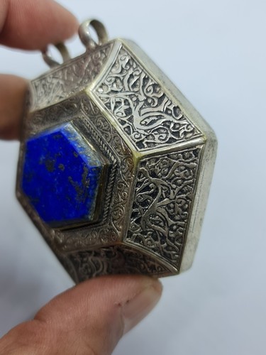 Vintage Necklace Pendant Chain Jewelry Afghani Yemeni silver Lapis Lazuli - Picture 6 of 15