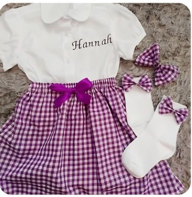4/5 Jahre Hinzufügen Name Stickerei Schuluniform, Rock Shirt Socken Haarschleifen Romany
