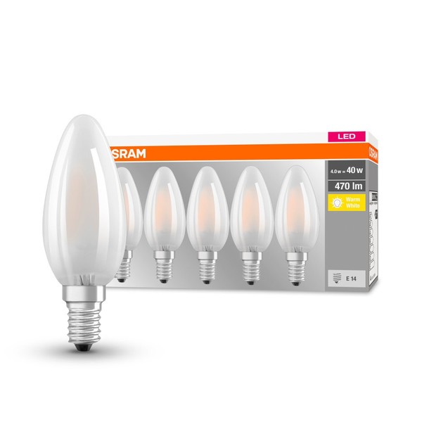 5 X Osram Led Filament Kerzen Classic B 4W = 40W E14 Matt 470Lm Warmweiß 2700K-image