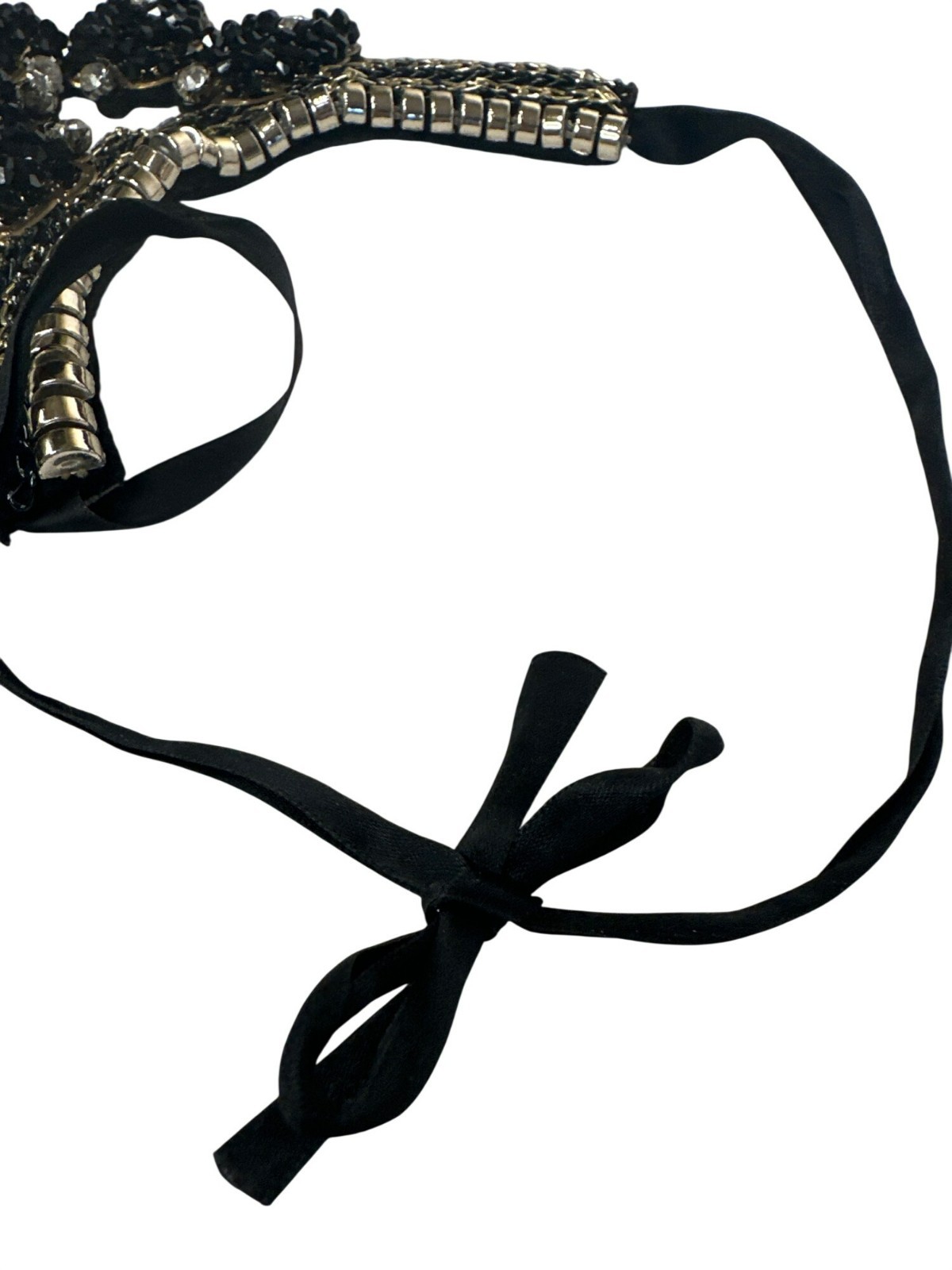 Black Beaded & Rhinestone Statement Necklace Ribb… - image 3