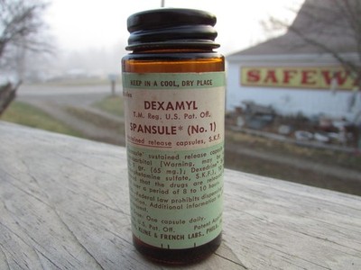 Empty 1950s SKF Dexedrine DEXAMYL  Amphetamine SULPHATE PHARMACY 100 Tablet Size