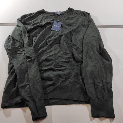 Hackett London Herren Pullover M Dunkelgrün Merino Wolle V-Ausschnitt Strick Neu