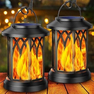 Flickering Flame Effect Solar LED Lantern Light Waterproof Garden Hanging Lamp