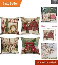Traditional Christmas Pillow Covers 18"x18" Set of 4 - Festive Linen Designs