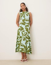 ASOS DESIGN Cotton Sleeveless Midi Sundress in Green Floral - US 10 / UK 14