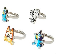 LUV HER Bluey Kids Jewelry: 4-Piece Adjustable Rings for Girls, Multicolor