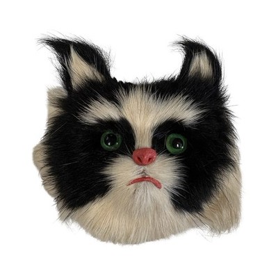 Vintage Real Fur Animal Magnet Black Cat 3D Head Rabbit Hair Handmade 2¼''
