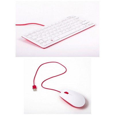 offizielle Raspberry Pi Maus + Tastatur DE-Layout, inkl. 3 Port USB Hub rot/weiß
