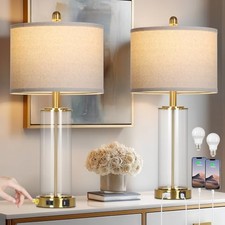 26" Glass Table Lamps Set of 2, 3-Way Dimmable Touch Control Glass Lamps Gold