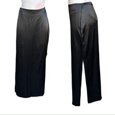 Y2K Black Double Slit Satin Maxi Skirt- black - small/5