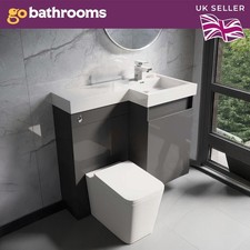 Image of Grey Gloss Bathroom Sink and Toilet Unit 900mm Combination Sink Unit WC Unit RH