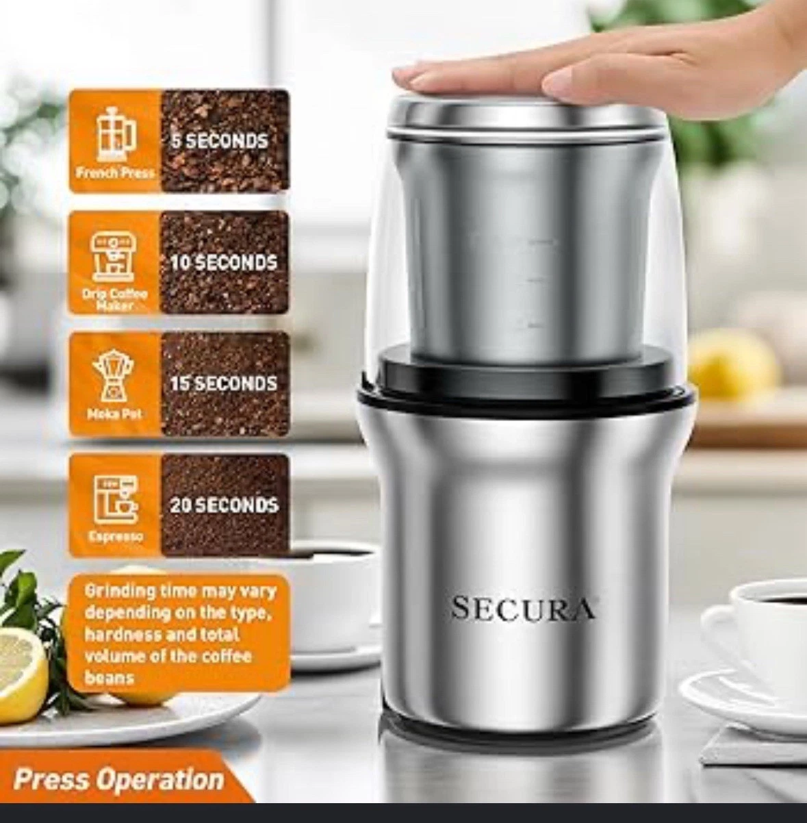 Secure Coffee & Spice Grinder Stainless Steel # 7412