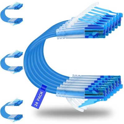 24-Pack Cat 6a Ethernet Patch Cable 0.5ft 28AWG 10Gbps for Data Centers Blue