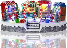 Christmas Skating Square Polyresin Christmas Village House with Colorful Warm LE