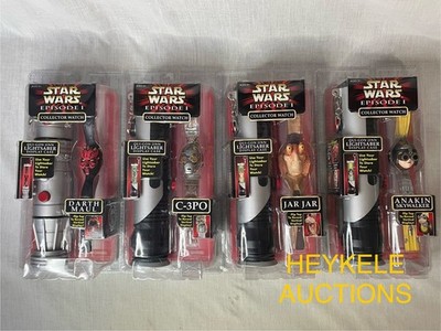 Star Wars Watch Set Lightsaber Case Episode 1 Jar Jar Binks Maul Anakin C3PO